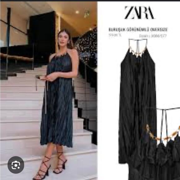 Zara Black Halter Midi Dress NWT Size Medium - Picture 1 of 7